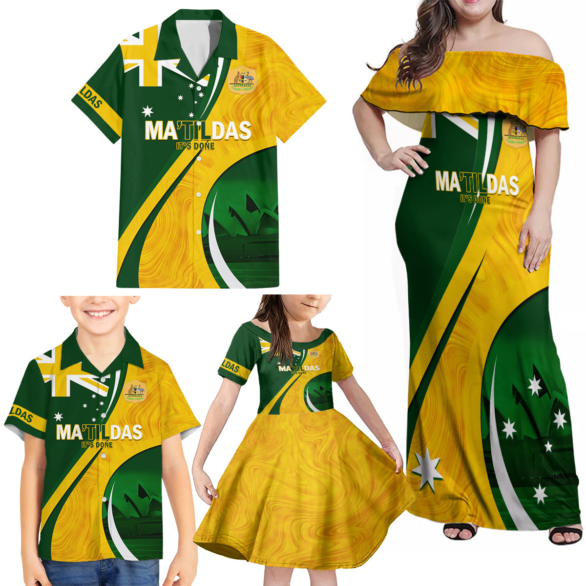 Matildas Soccer Family Matching Off Shoulder Maxi Dress and Hawaiian Shirt 2024 Happy Australia Day Kangaroo Aussie Proud - National Color