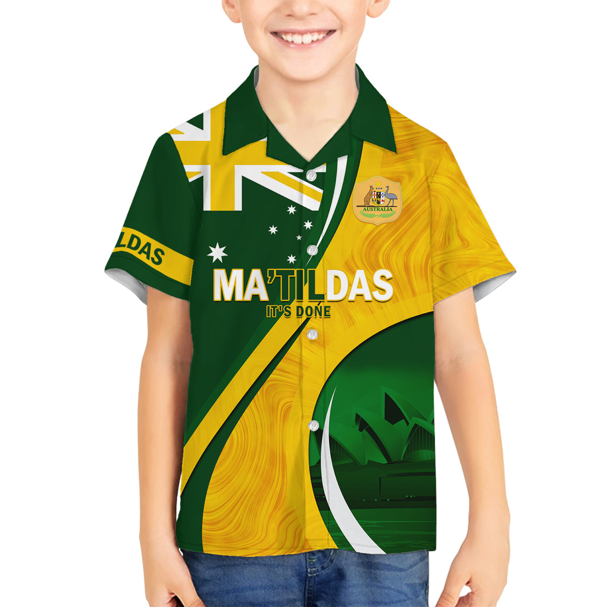 Matildas Soccer Family Matching Off Shoulder Short Dress and Hawaiian Shirt 2024 Happy Australia Day Kangaroo Aussie Proud - National Color