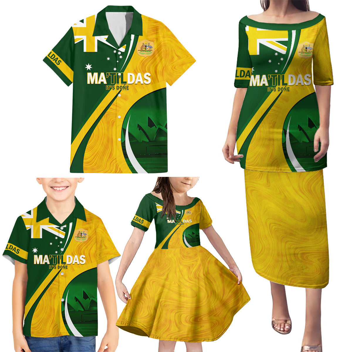 Matildas Soccer Family Matching Puletasi and Hawaiian Shirt 2024 Happy Australia Day Kangaroo Aussie Proud - National Color