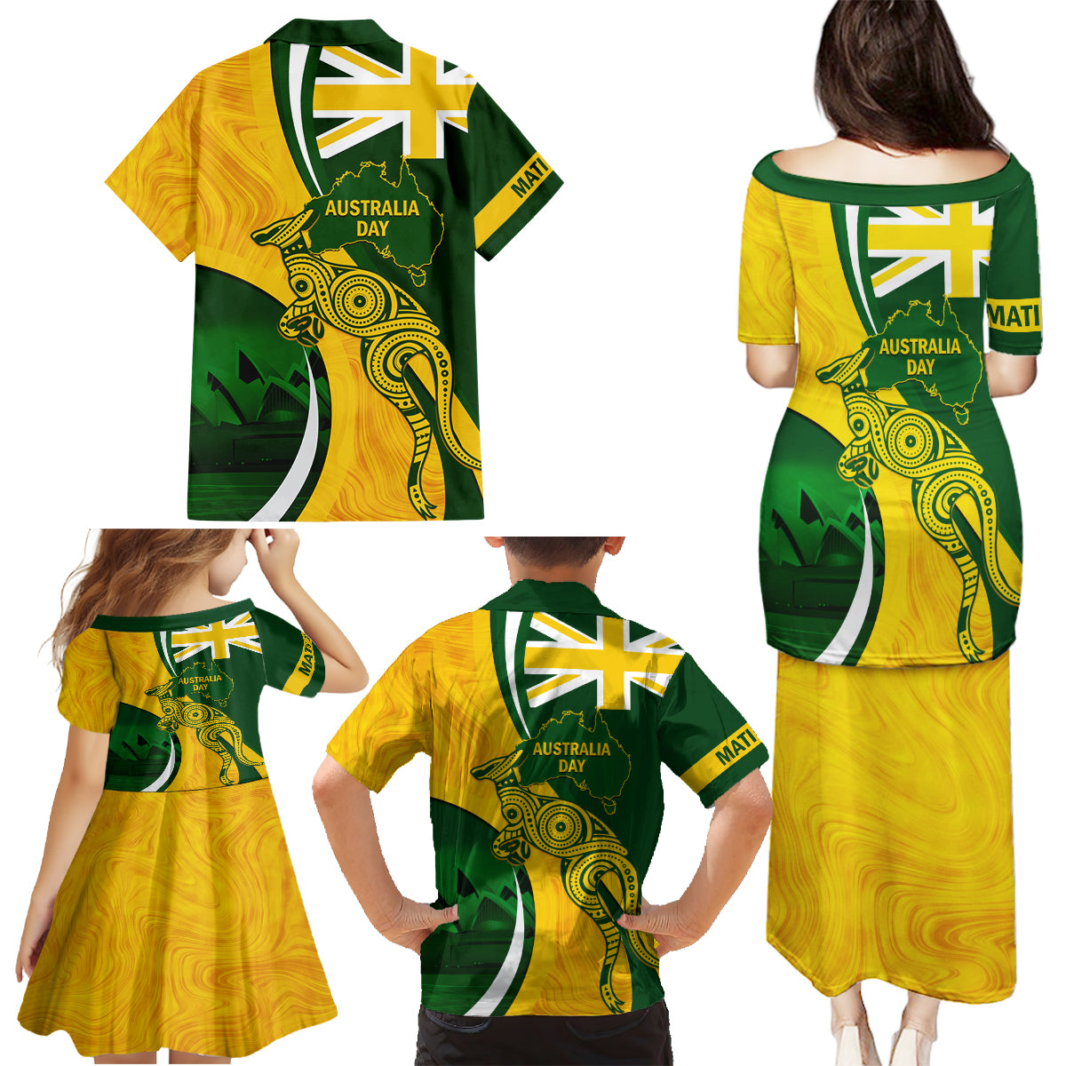 Matildas Soccer Family Matching Puletasi and Hawaiian Shirt 2024 Happy Australia Day Kangaroo Aussie Proud - National Color