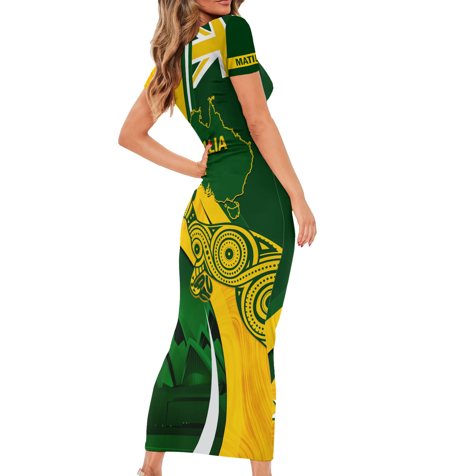 Matildas Soccer Family Matching Short Sleeve Bodycon Dress and Hawaiian Shirt 2024 Happy Australia Day Kangaroo Aussie Proud - National Color