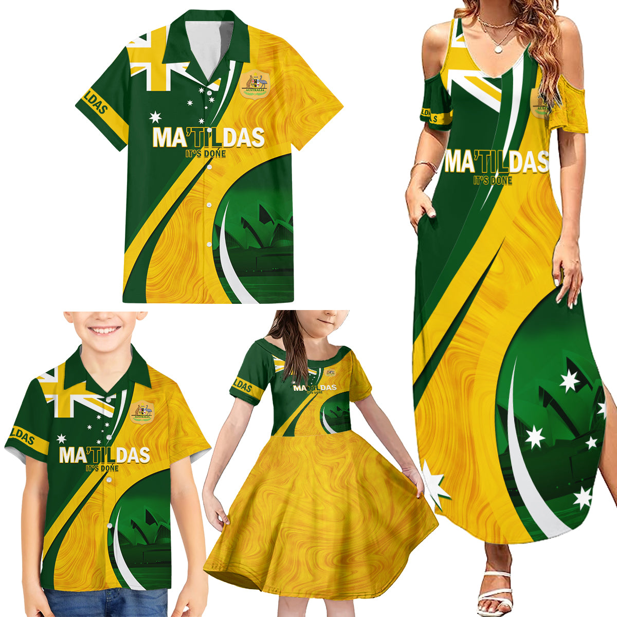 Matildas Soccer Family Matching Summer Maxi Dress and Hawaiian Shirt 2024 Happy Australia Day Kangaroo Aussie Proud - National Color