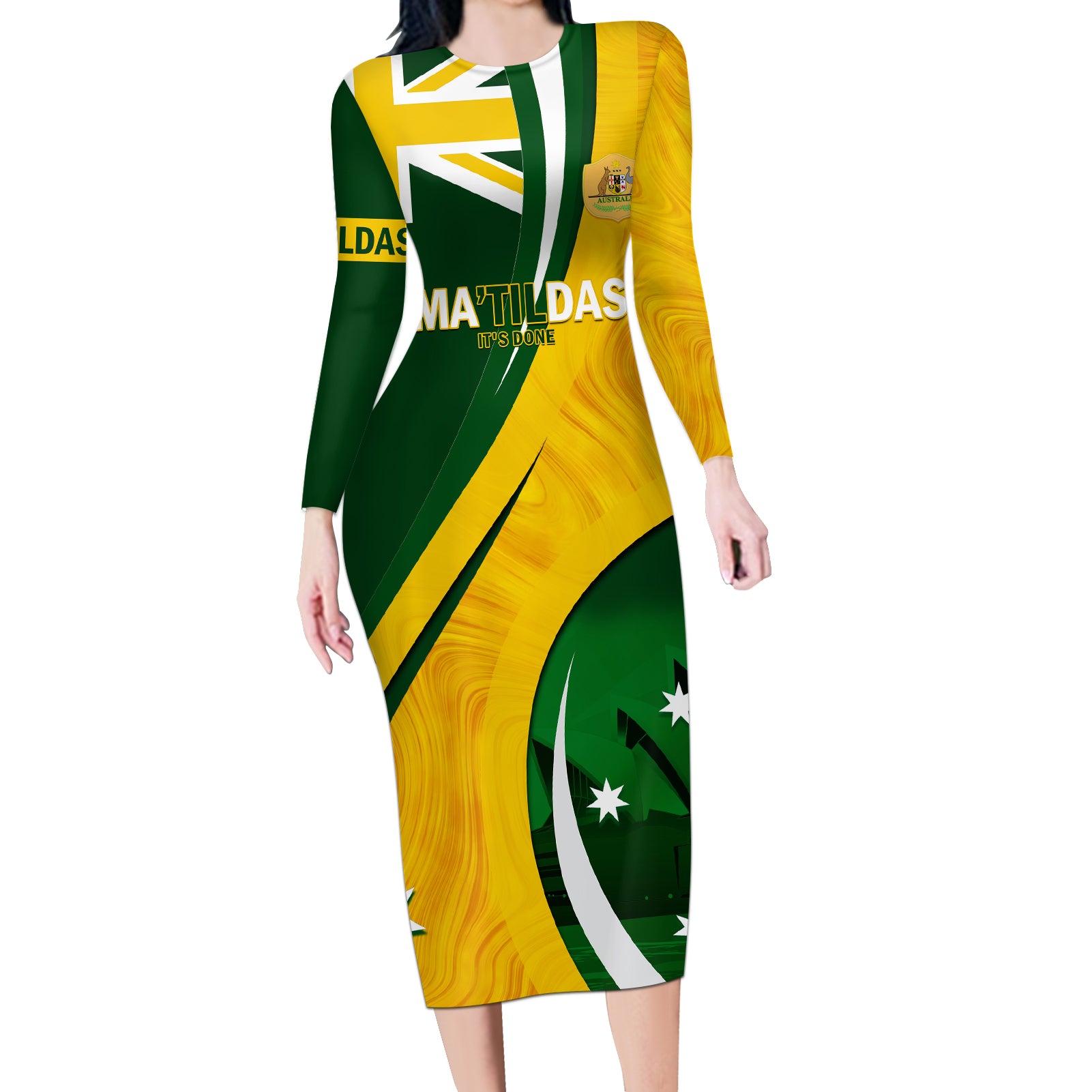 Matildas Soccer Long Sleeve Bodycon Dress 2024 Happy Australia Day Kangaroo Aussie Proud - National Color