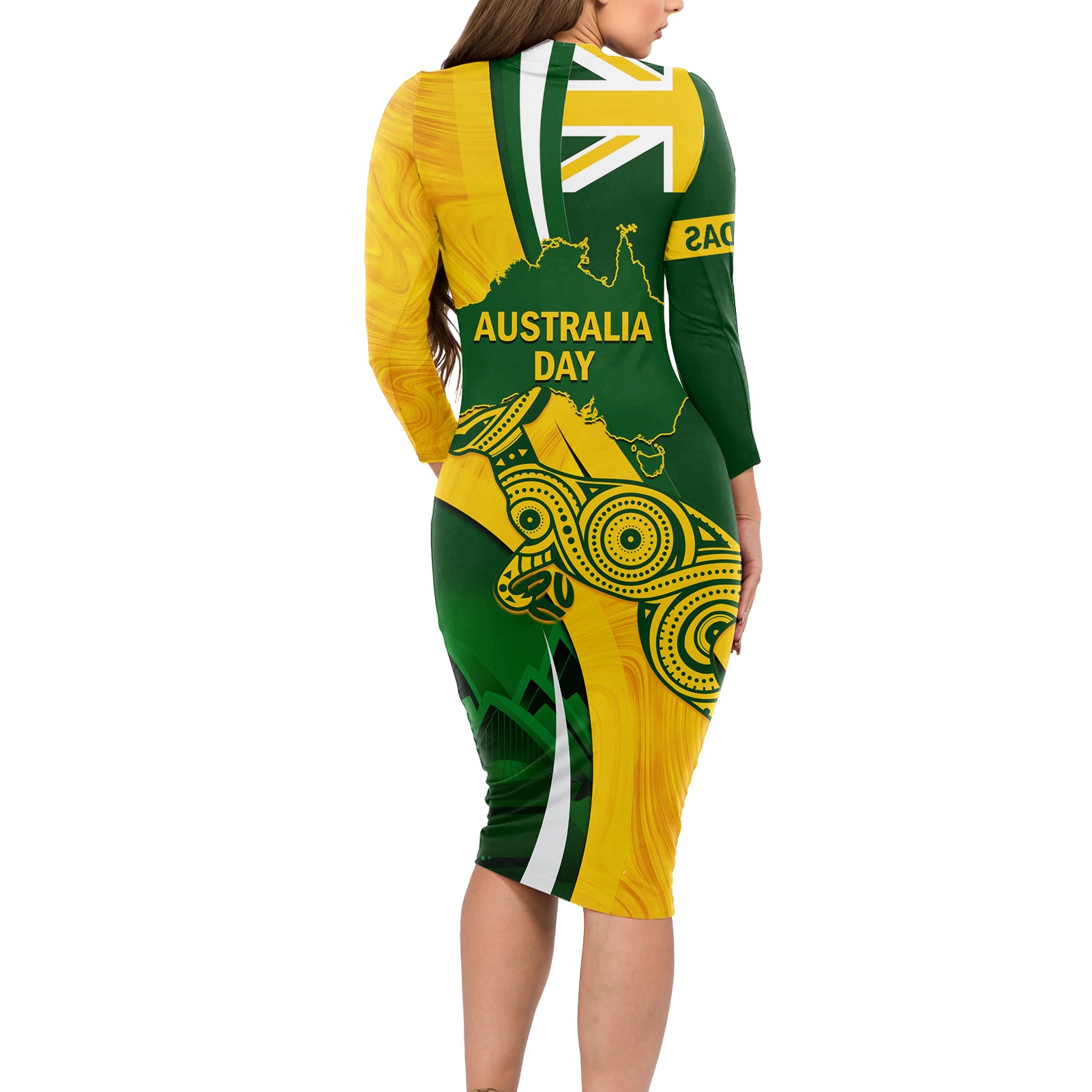 Matildas Soccer Long Sleeve Bodycon Dress 2024 Happy Australia Day Kangaroo Aussie Proud - National Color