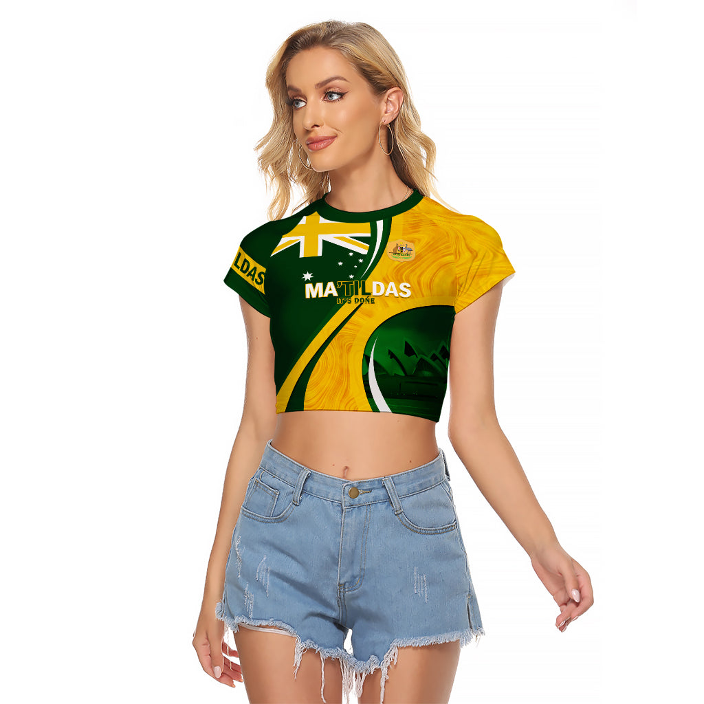 Matildas Soccer Raglan Cropped T Shirt 2024 Happy Australia Day Kangaroo Aussie Proud - National Color - Vibe Hoodie Shop