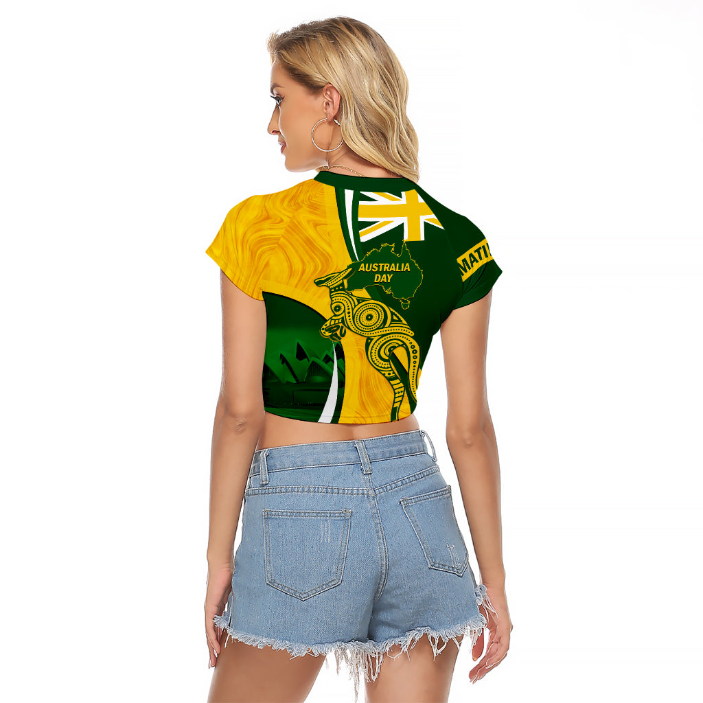 Matildas Soccer Raglan Cropped T Shirt 2024 Happy Australia Day Kangaroo Aussie Proud - National Color - Vibe Hoodie Shop