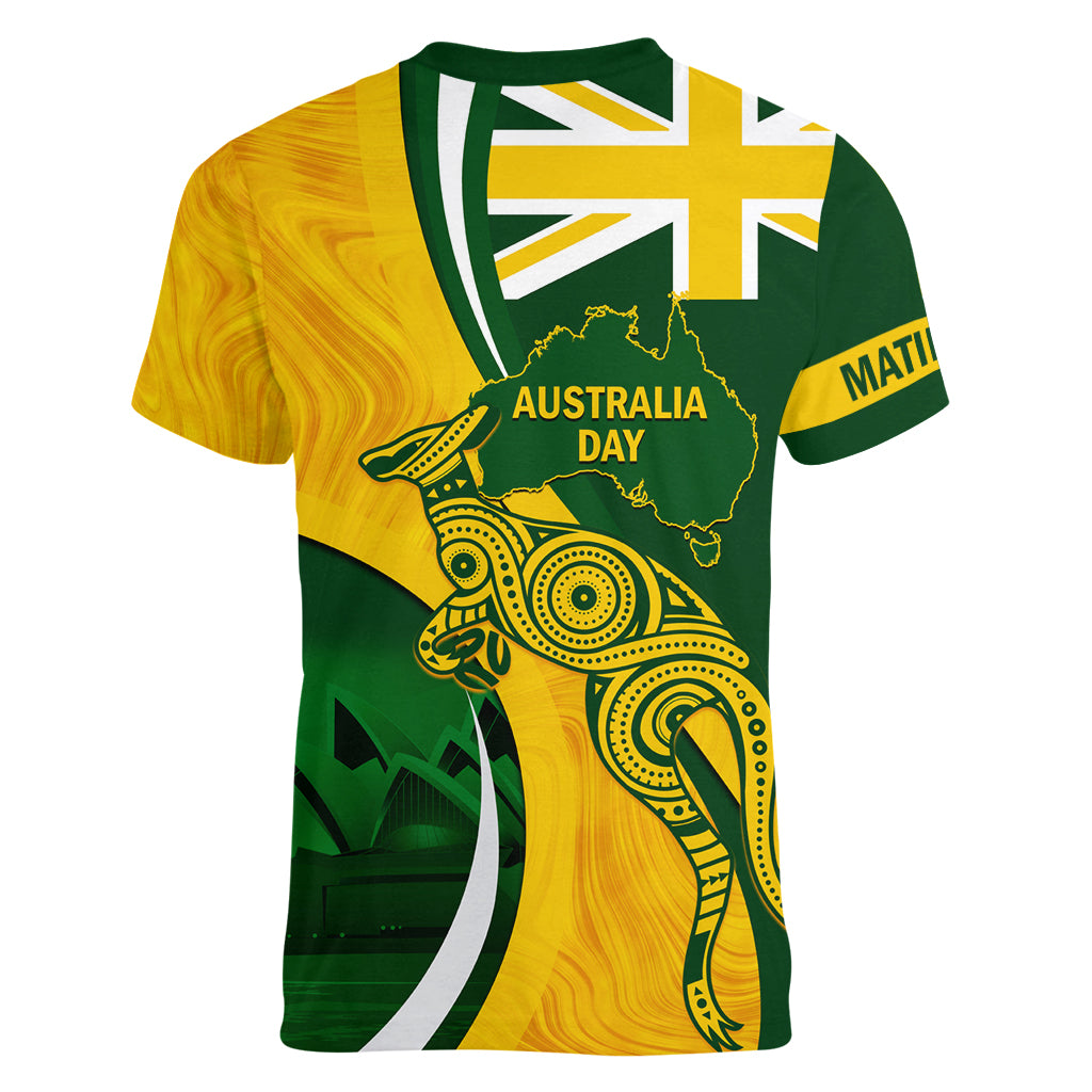 Matildas Soccer Women V Neck T Shirt 2024 Happy Australia Day Kangaroo Aussie Proud - National Color - Vibe Hoodie Shop