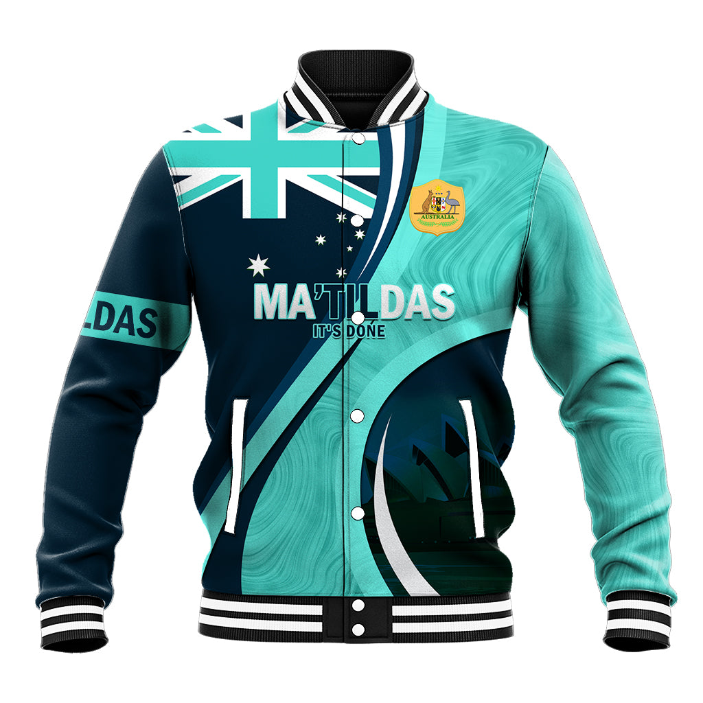 Matildas Soccer Baseball Jacket 2024 Happy Australia Day Kangaroo Aussie Proud - Turquoise - Vibe Hoodie Shop