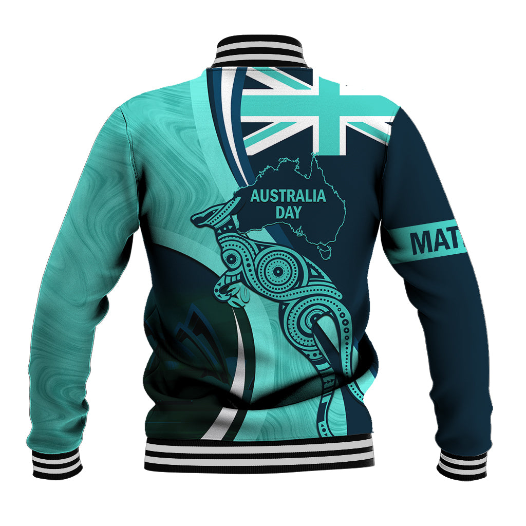 Matildas Soccer Baseball Jacket 2024 Happy Australia Day Kangaroo Aussie Proud - Turquoise - Vibe Hoodie Shop