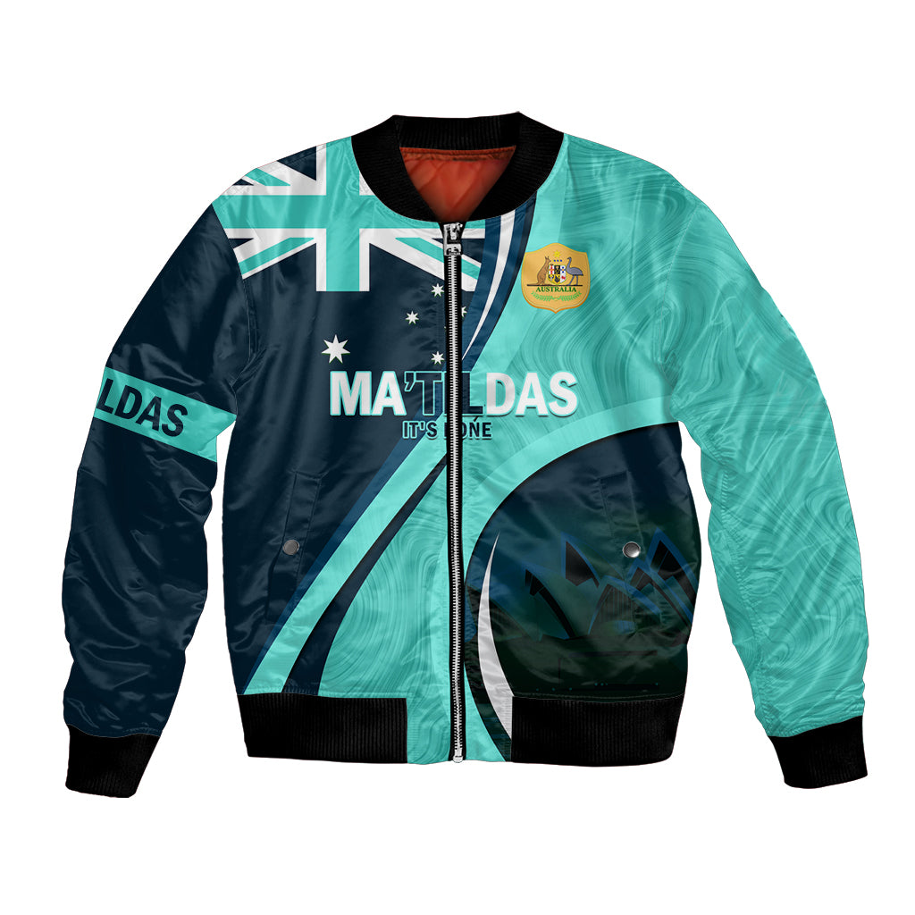 Matildas Soccer Bomber Jacket 2024 Happy Australia Day Kangaroo Aussie Proud - Turquoise - Vibe Hoodie Shop