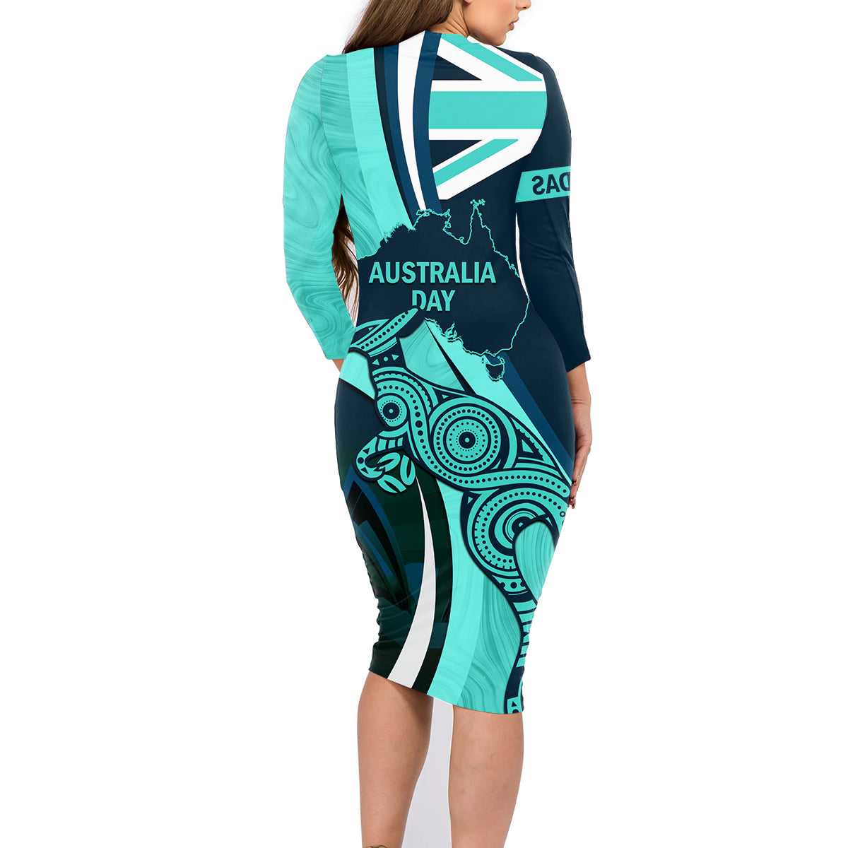 Matildas Soccer Family Matching Long Sleeve Bodycon Dress and Hawaiian Shirt 2024 Happy Australia Day Kangaroo Aussie Proud - Turquoise