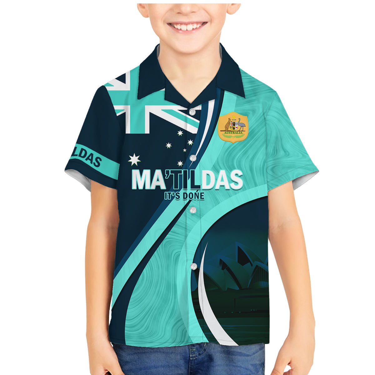 Matildas Soccer Family Matching Mermaid Dress and Hawaiian Shirt 2024 Happy Australia Day Kangaroo Aussie Proud - Turquoise