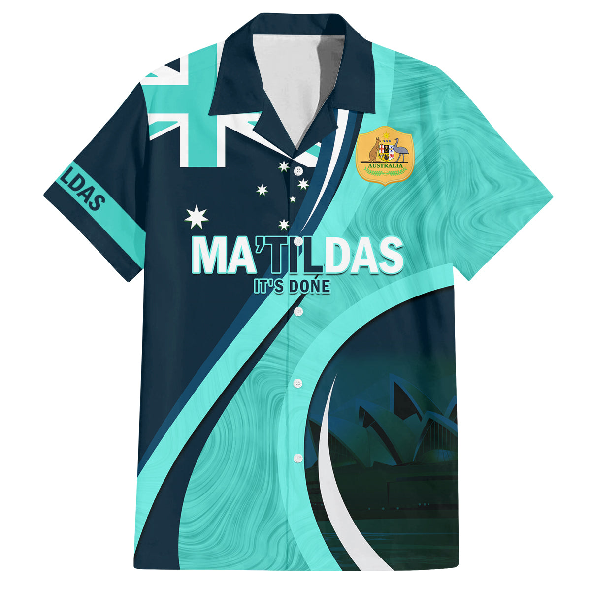 Matildas Soccer Family Matching Off Shoulder Long Sleeve Dress and Hawaiian Shirt 2024 Happy Australia Day Kangaroo Aussie Proud - Turquoise