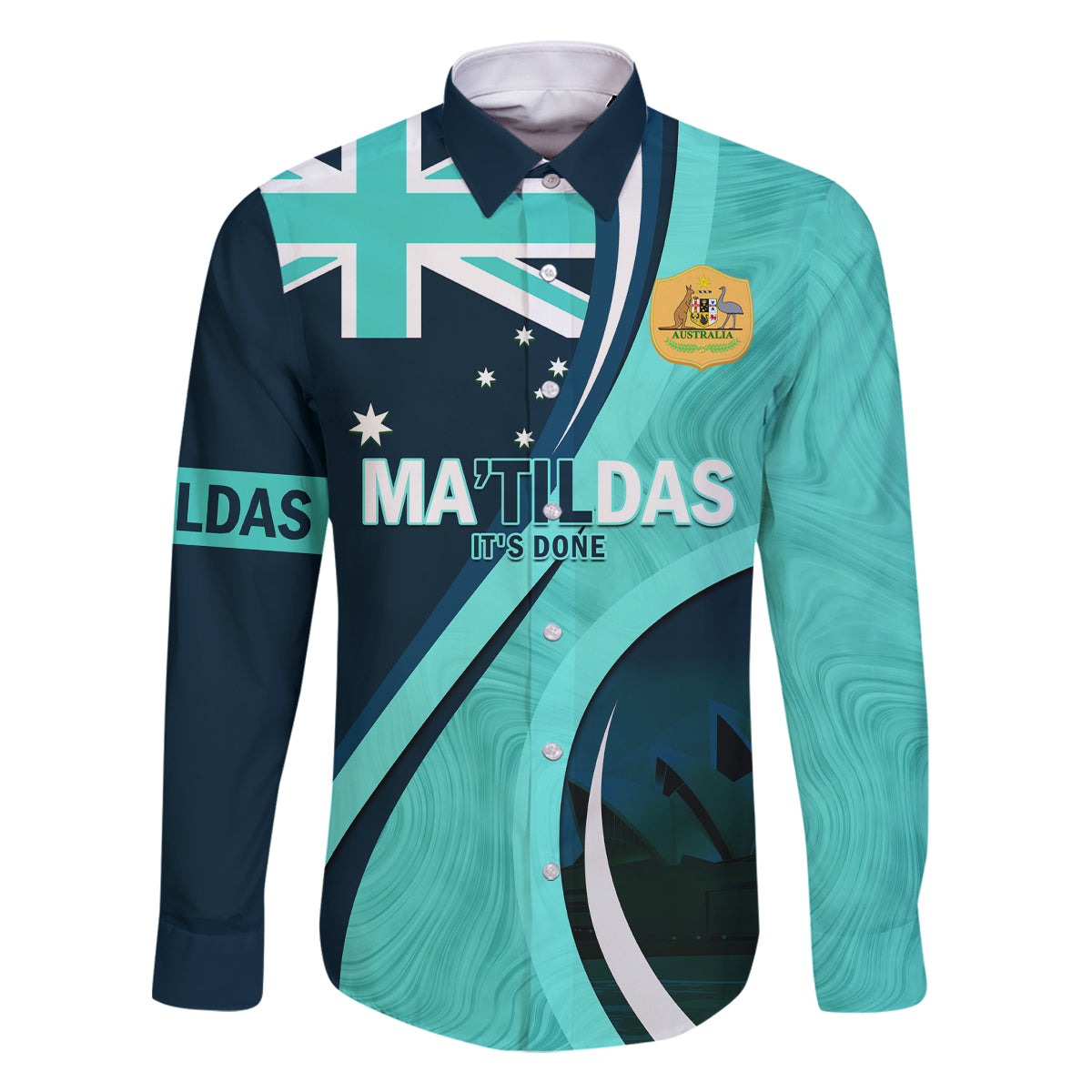 Matildas Soccer Family Matching Off Shoulder Long Sleeve Dress and Hawaiian Shirt 2024 Happy Australia Day Kangaroo Aussie Proud - Turquoise