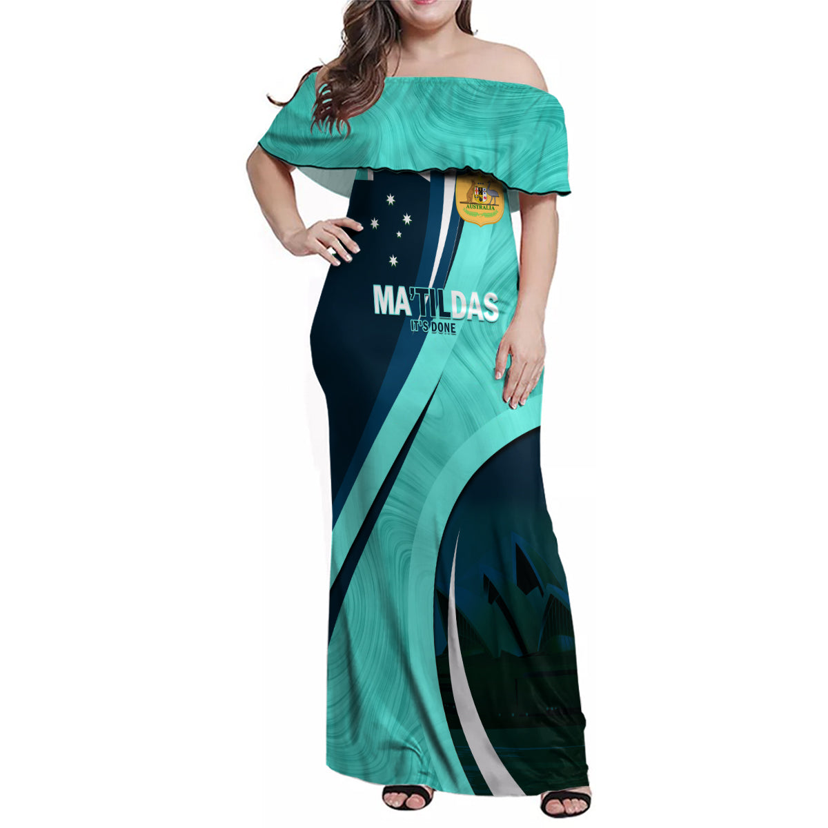 Matildas Soccer Family Matching Off Shoulder Maxi Dress and Hawaiian Shirt 2024 Happy Australia Day Kangaroo Aussie Proud - Turquoise