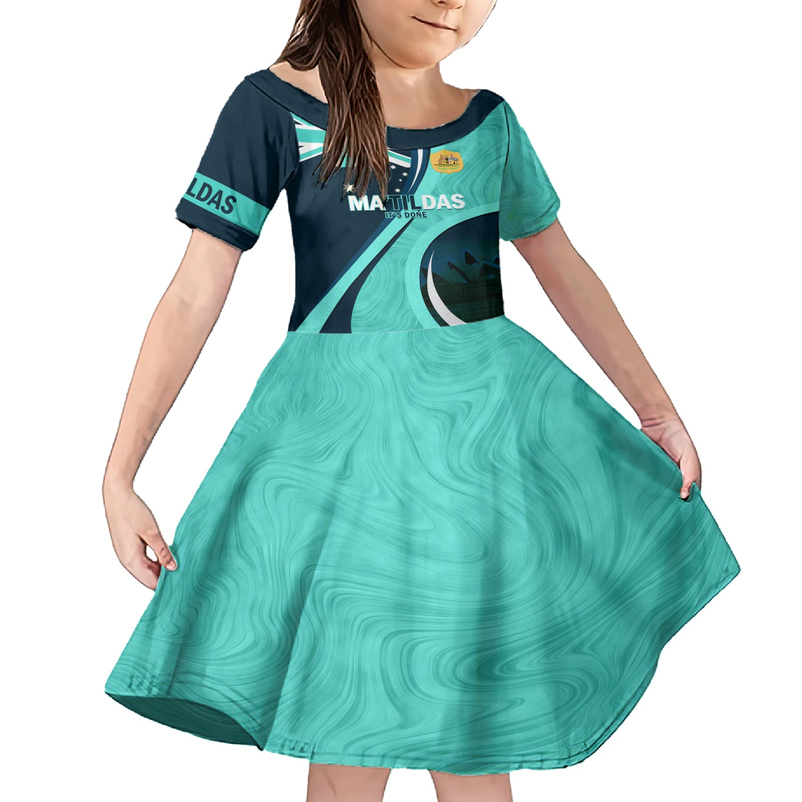 Matildas Soccer Family Matching Short Sleeve Bodycon Dress and Hawaiian Shirt 2024 Happy Australia Day Kangaroo Aussie Proud - Turquoise