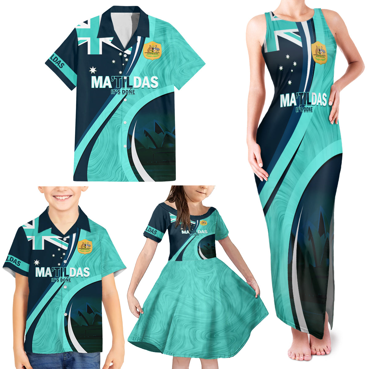 Matildas Soccer Family Matching Tank Maxi Dress and Hawaiian Shirt 2024 Happy Australia Day Kangaroo Aussie Proud - Turquoise