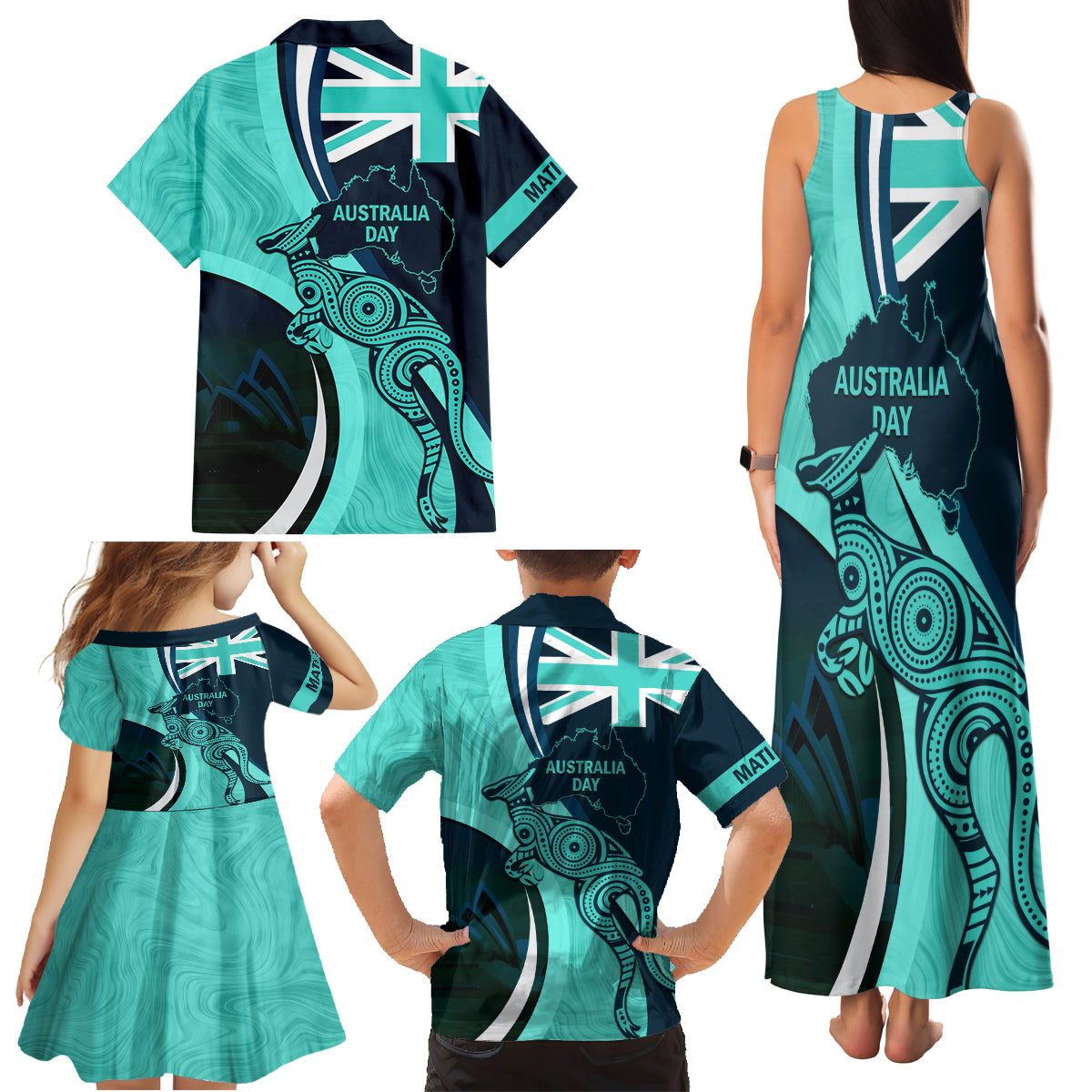 Matildas Soccer Family Matching Tank Maxi Dress and Hawaiian Shirt 2024 Happy Australia Day Kangaroo Aussie Proud - Turquoise