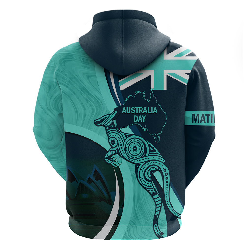 Matildas Soccer Hoodie 2024 Happy Australia Day Kangaroo Aussie Proud - Turquoise - Vibe Hoodie Shop