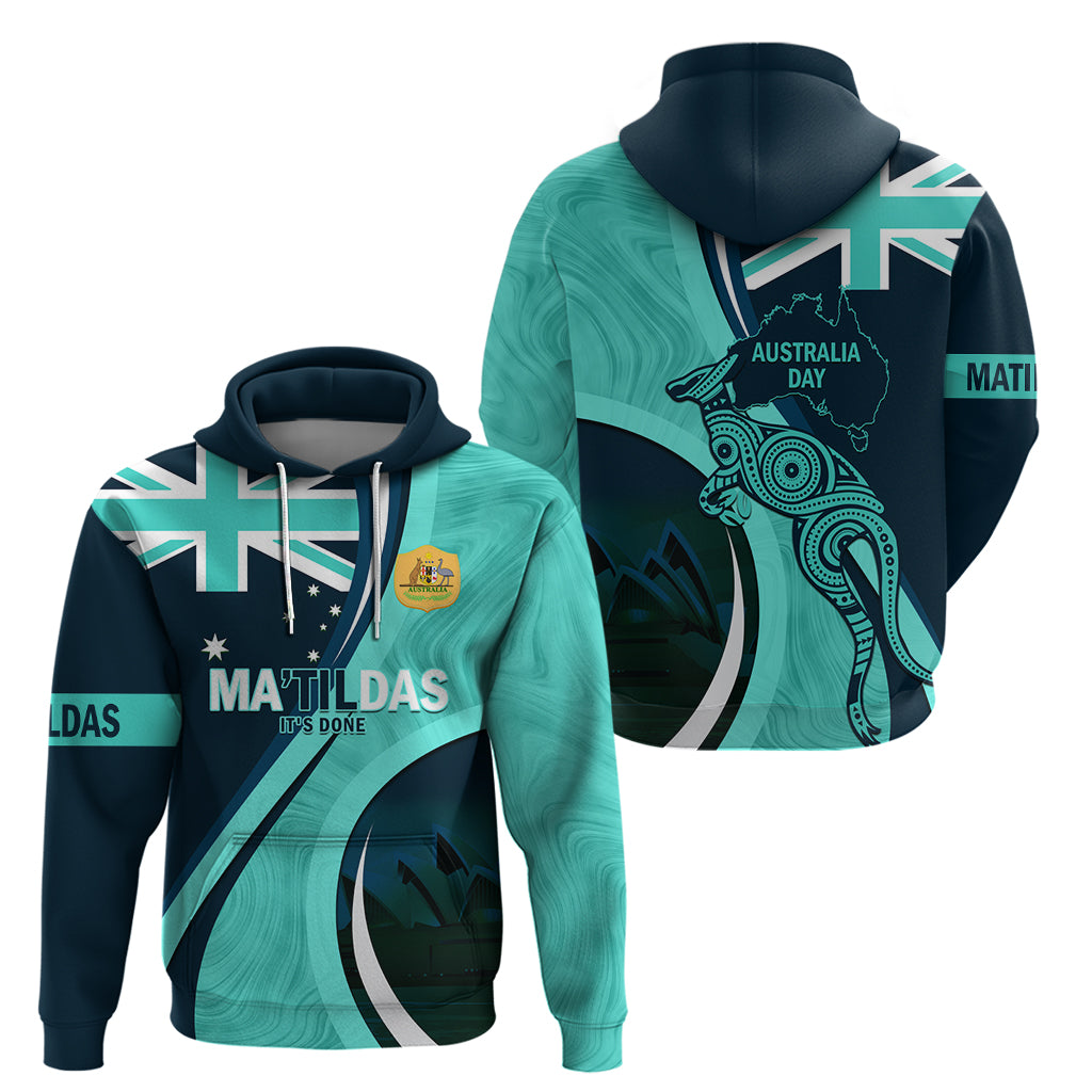 Matildas Soccer Hoodie 2024 Happy Australia Day Kangaroo Aussie Proud - Turquoise - Vibe Hoodie Shop