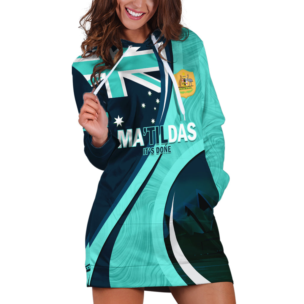 Matildas Soccer Hoodie Dress 2024 Happy Australia Day Kangaroo Aussie Proud - Turquoise - Vibe Hoodie Shop