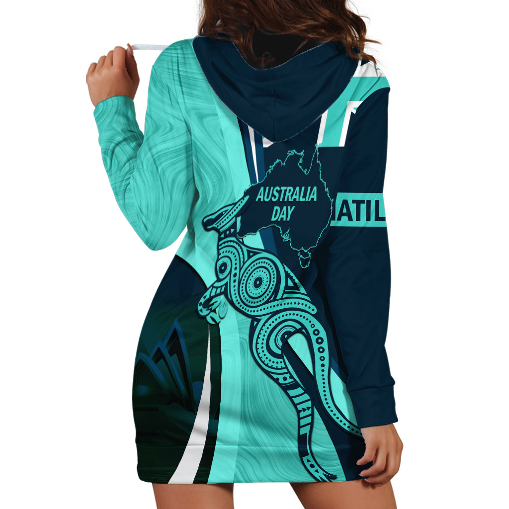 Matildas Soccer Hoodie Dress 2024 Happy Australia Day Kangaroo Aussie Proud - Turquoise - Vibe Hoodie Shop