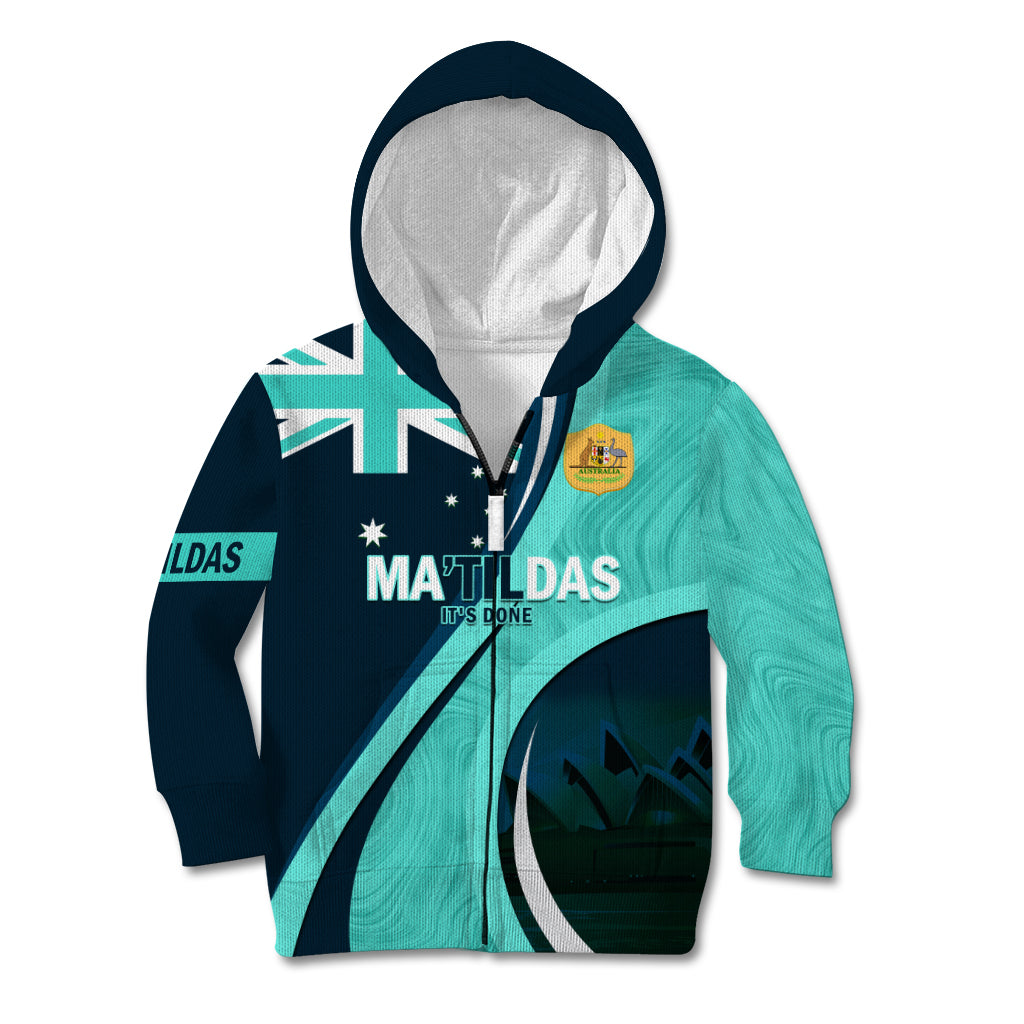 Matildas Soccer Kid Hoodie 2024 Happy Australia Day Kangaroo Aussie Proud - Turquoise - Vibe Hoodie Shop