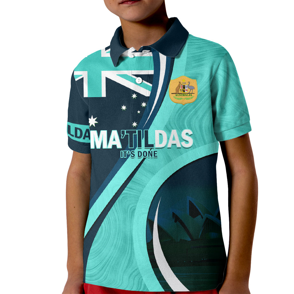 Matildas Soccer Kid Polo Shirt 2024 Happy Australia Day Kangaroo Aussie Proud - Turquoise - Vibe Hoodie Shop