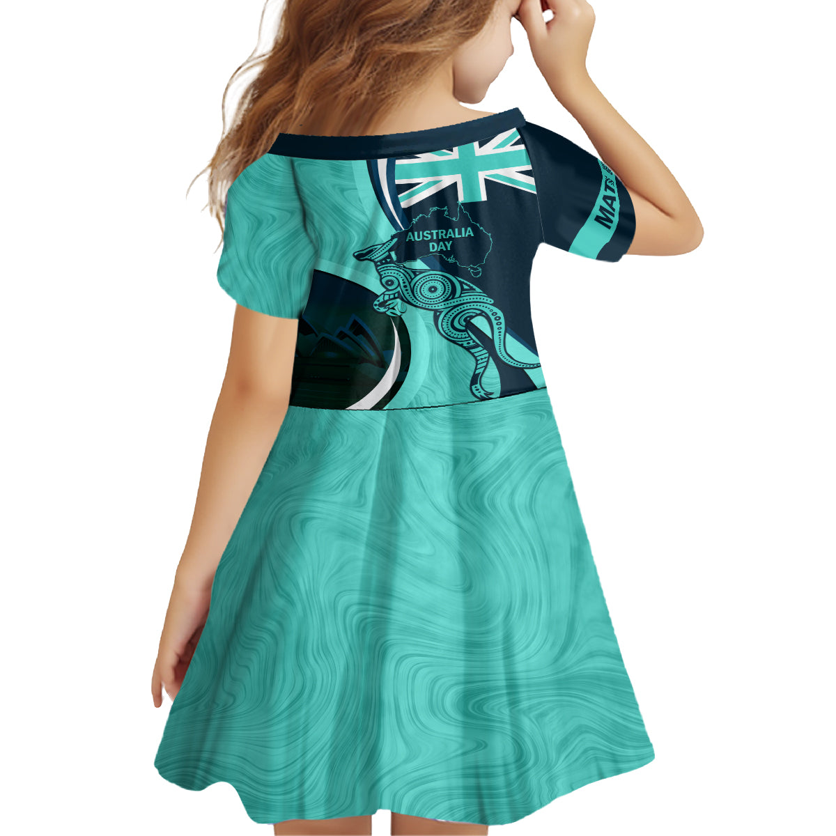 Matildas Soccer Kid Short Sleeve Dress 2024 Happy Australia Day Kangaroo Aussie Proud - Turquoise - Vibe Hoodie Shop