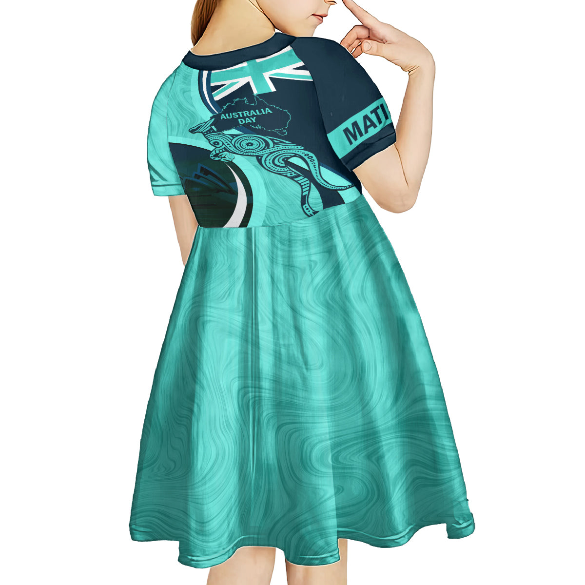 Matildas Soccer Kid Short Sleeve Dress 2024 Happy Australia Day Kangaroo Aussie Proud - Turquoise - Vibe Hoodie Shop