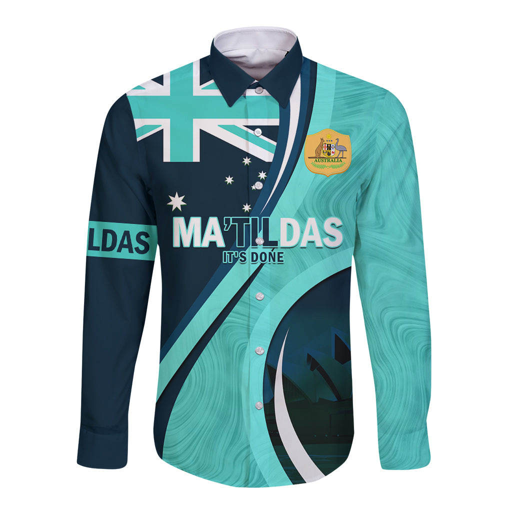 Matildas Soccer Long Sleeve Button Shirt 2024 Happy Australia Day Kangaroo Aussie Proud - Turquoise - Vibe Hoodie Shop