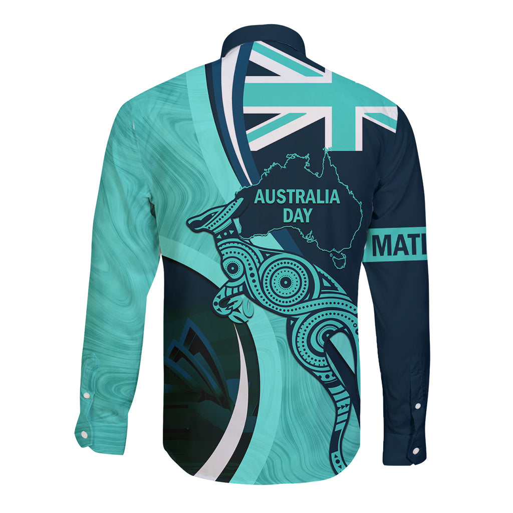 Matildas Soccer Long Sleeve Button Shirt 2024 Happy Australia Day Kangaroo Aussie Proud - Turquoise - Vibe Hoodie Shop