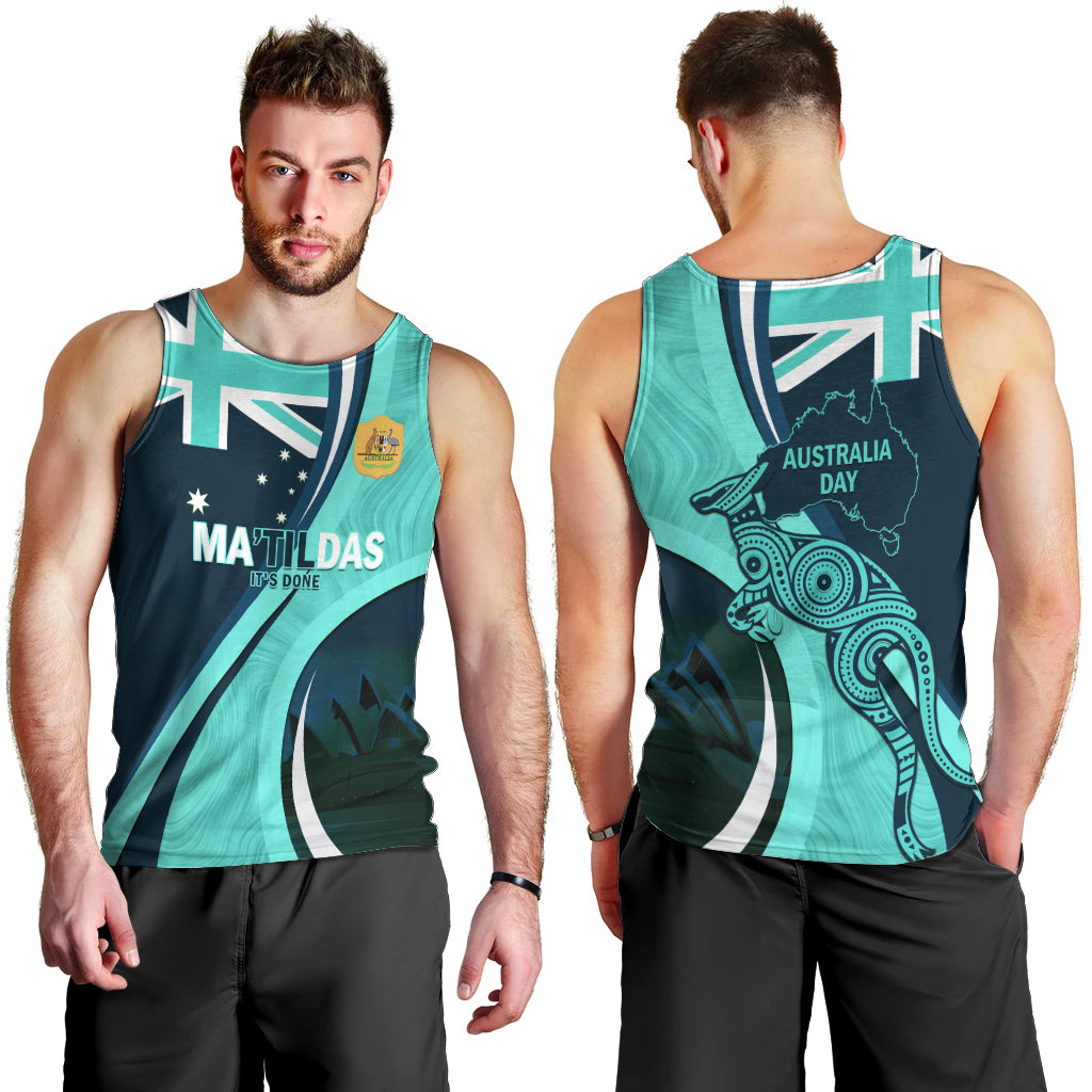 Matildas Soccer Men Tank Top 2024 Happy Australia Day Kangaroo Aussie Proud - Turquoise - Vibe Hoodie Shop