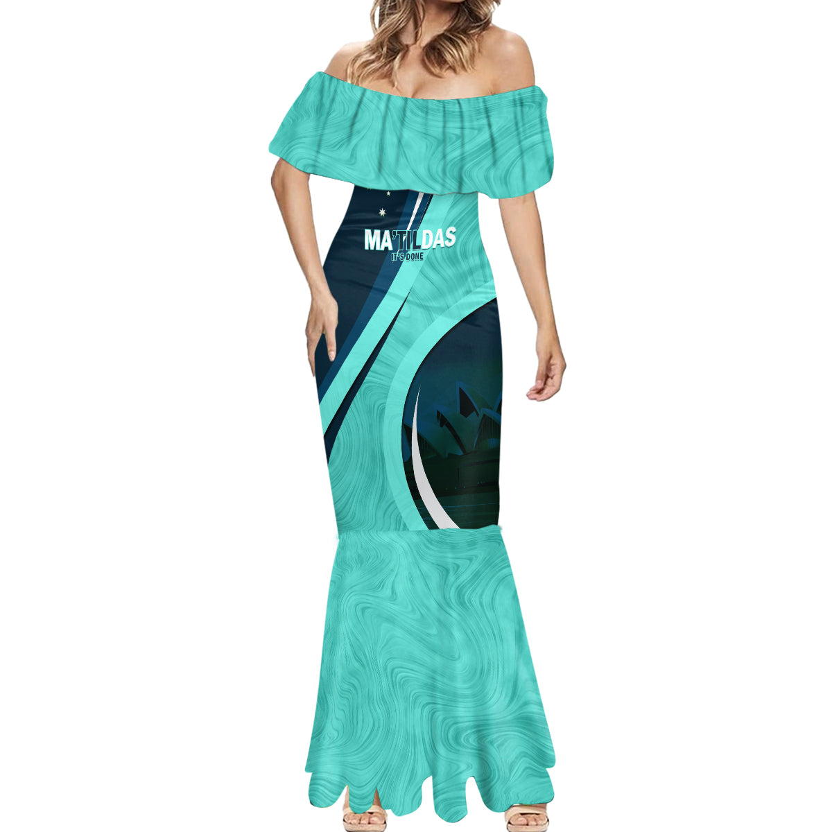 Matildas Soccer Mermaid Dress 2024 Happy Australia Day Kangaroo Aussie Proud - Turquoise