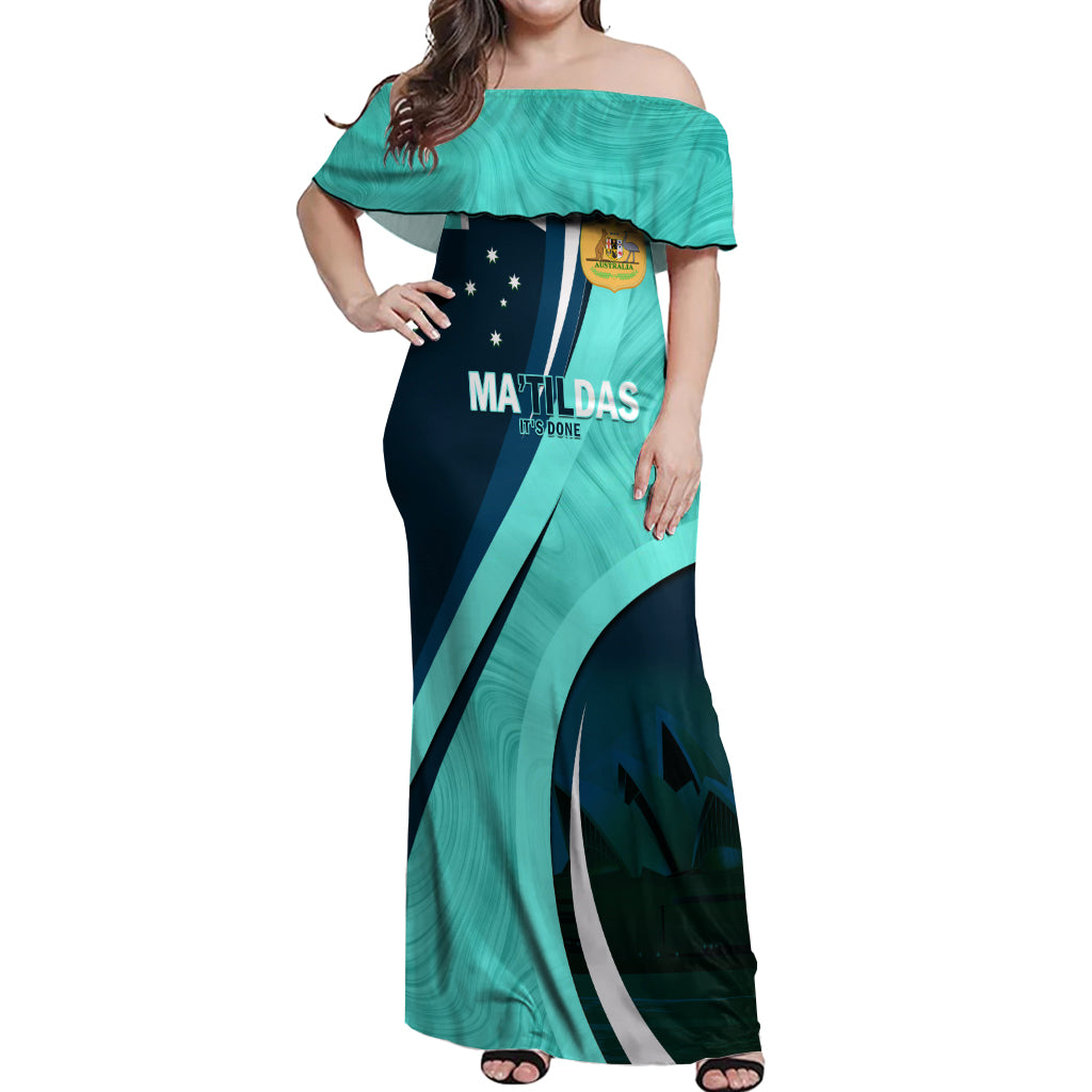 Matildas Soccer Off Shoulder Maxi Dress 2024 Happy Australia Day Kangaroo Aussie Proud - Turquoise