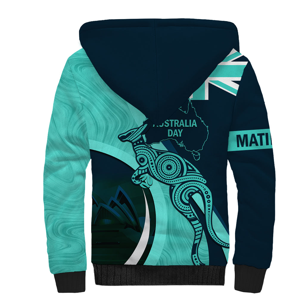 Matildas Soccer Sherpa Hoodie 2024 Happy Australia Day Kangaroo Aussie Proud - Turquoise - Vibe Hoodie Shop