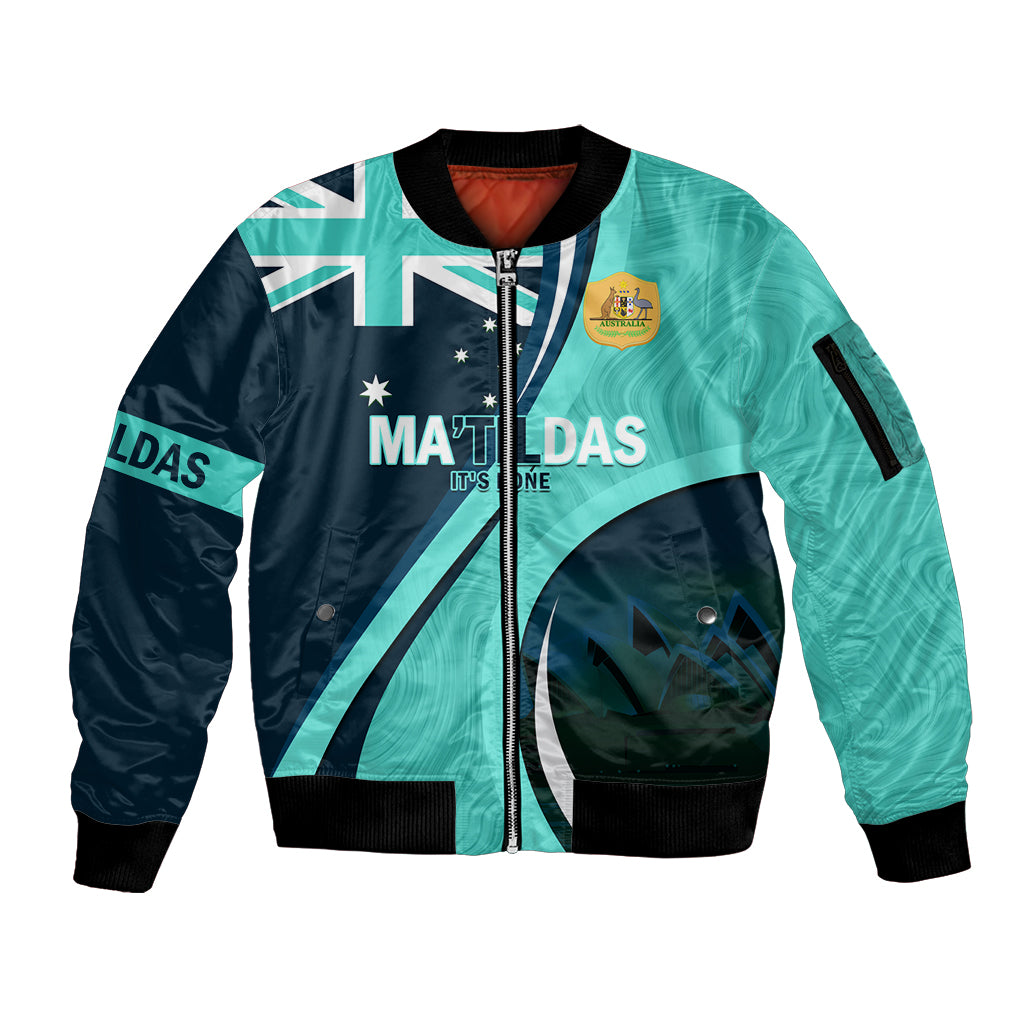 Matildas Soccer Sleeve Zip Bomber Jacket 2024 Happy Australia Day Kangaroo Aussie Proud - Turquoise