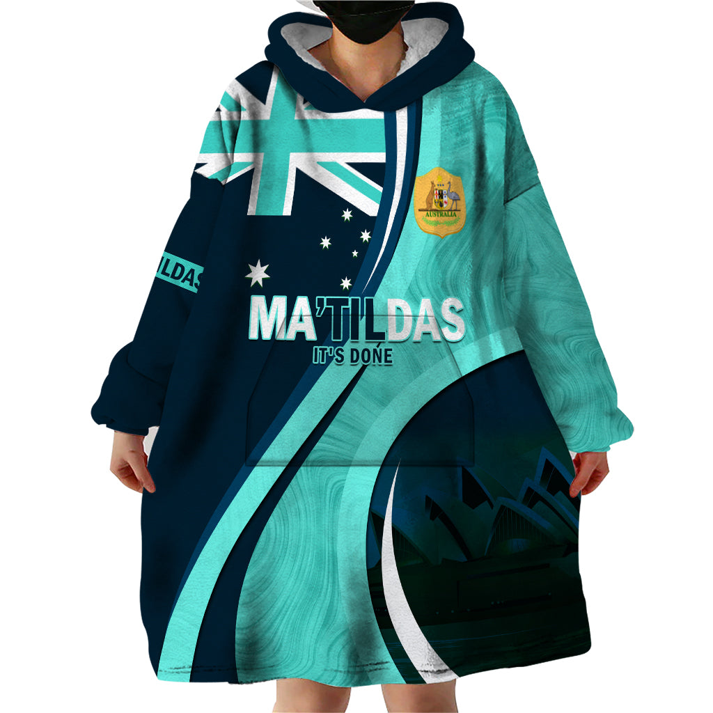 Matildas Soccer Wearable Blanket Hoodie 2024 Happy Australia Day Kangaroo Aussie Proud - Turquoise - Vibe Hoodie Shop