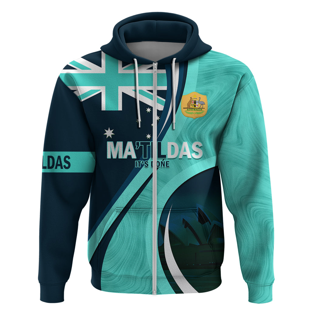 Matildas Soccer Zip Hoodie 2024 Happy Australia Day Kangaroo Aussie Proud - Turquoise - Vibe Hoodie Shop