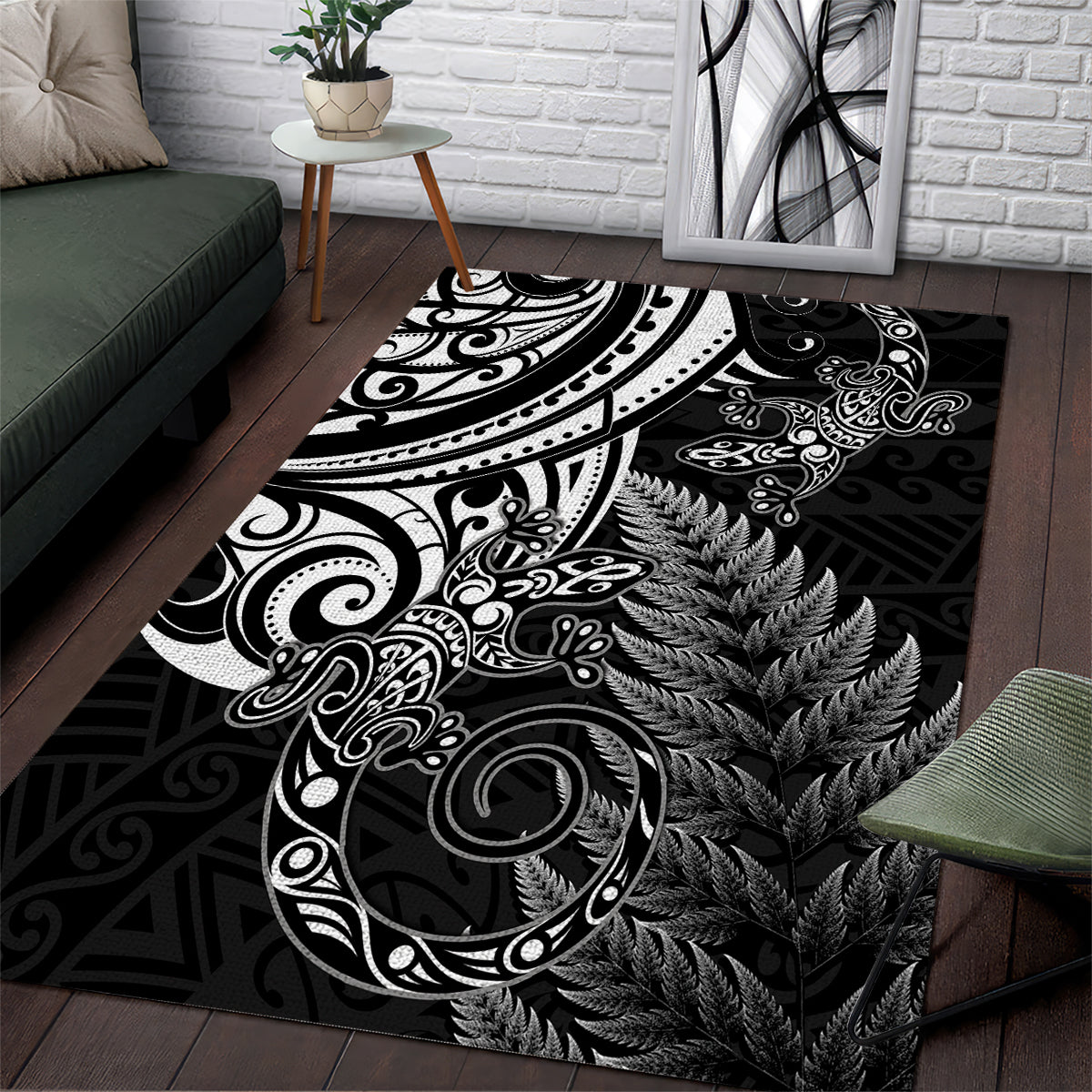 New Zealand Lizard Area Rug Silver Fern Aotearoa Maori - Vibe Hoodie Shop