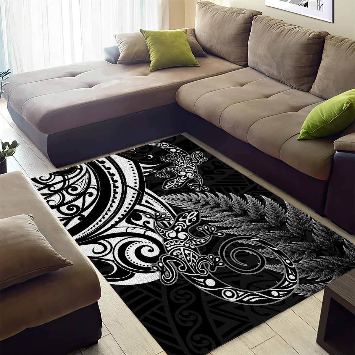 New Zealand Lizard Area Rug Silver Fern Aotearoa Maori - Vibe Hoodie Shop