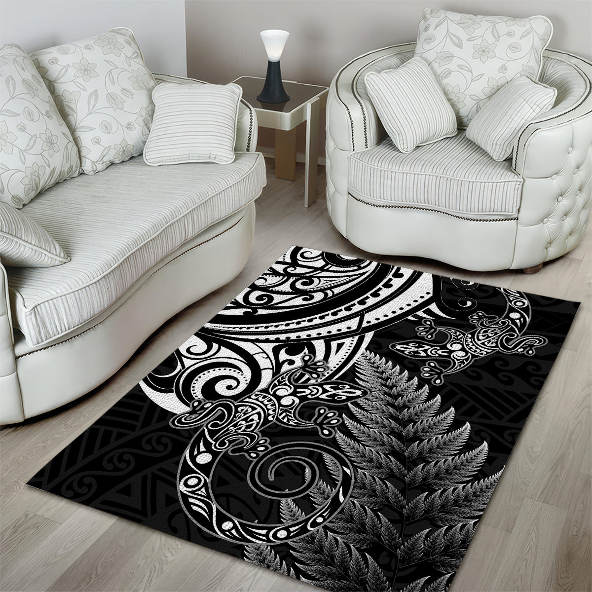 New Zealand Lizard Area Rug Silver Fern Aotearoa Maori - Vibe Hoodie Shop