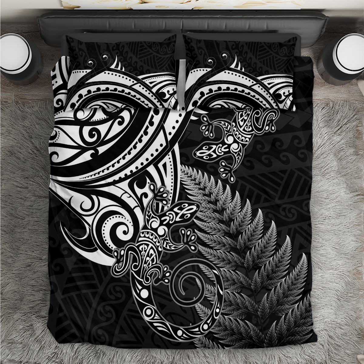 New Zealand Lizard Bedding Set Silver Fern Aotearoa Maori - Vibe Hoodie Shop