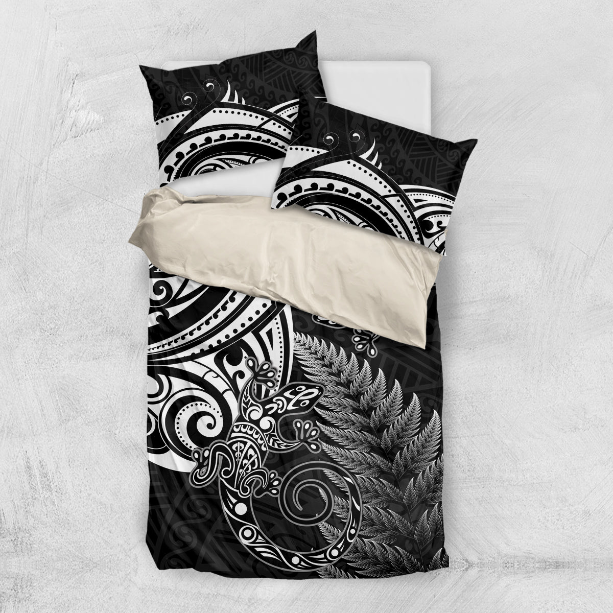 New Zealand Lizard Bedding Set Silver Fern Aotearoa Maori - Vibe Hoodie Shop
