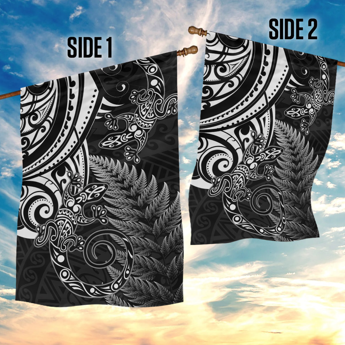 New Zealand Lizard Garden Flag Silver Fern Aotearoa Maori - Vibe Hoodie Shop