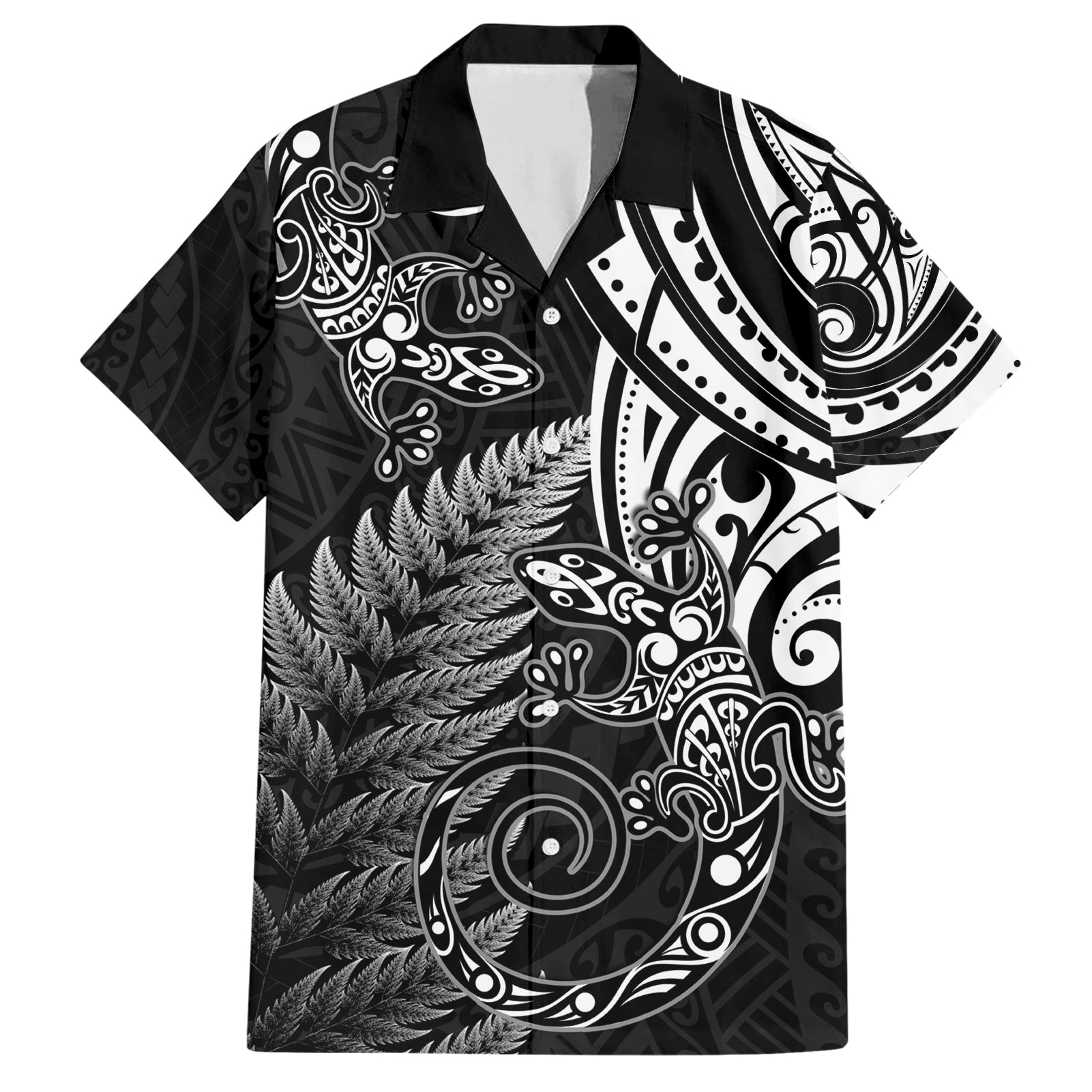 New Zealand Lizard Hawaiian Shirt Silver Fern Aotearoa Maori - Vibe Hoodie Shop