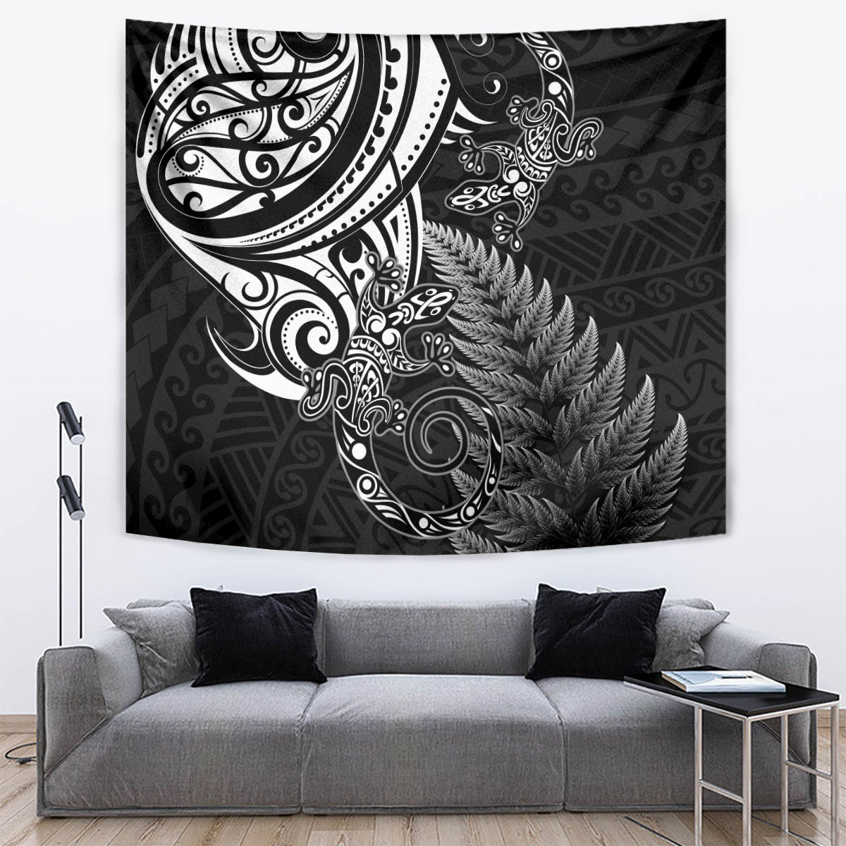 New Zealand Lizard Tapestry Silver Fern Aotearoa Maori - Vibe Hoodie Shop