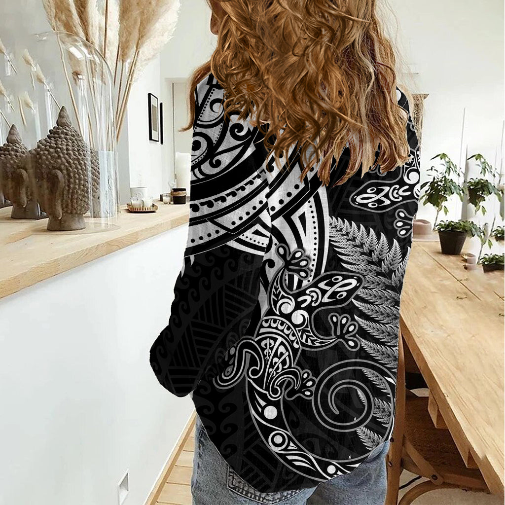 New Zealand Lizard Women Casual Shirt Silver Fern Aotearoa Maori - Vibe Hoodie Shop