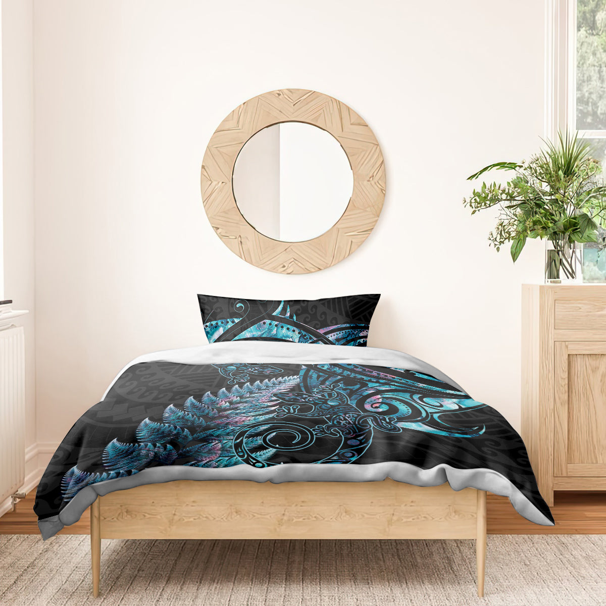 New Zealand Lizard Bedding Set Silver Fern Aotearoa Maori With Paua Shell - Vibe Hoodie Shop