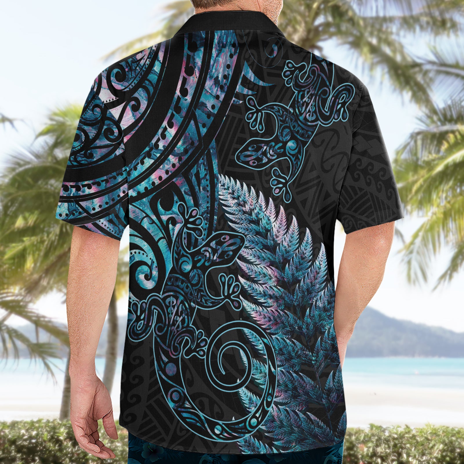 New Zealand Lizard Hawaiian Shirt Silver Fern Aotearoa Maori With Paua Shell - Vibe Hoodie Shop